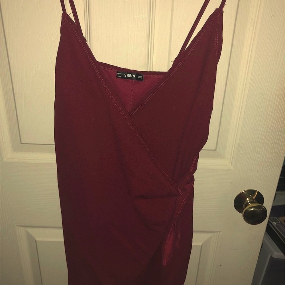 red wrap dress